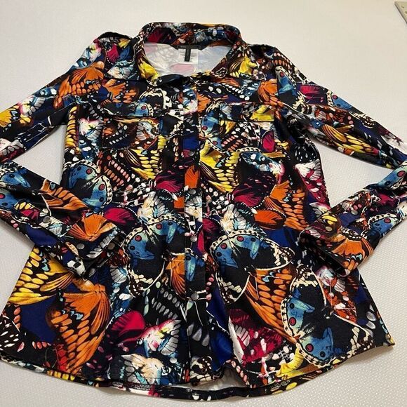 BCBG Maxazria Butterfly Button Up Shirt Size Medium - Picture 2 of 11